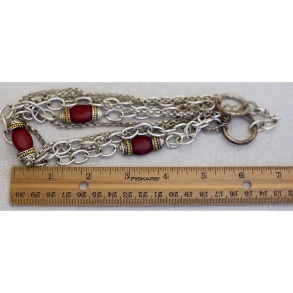18 inch, Vintage Red Beads Cable Chain Multi Strand Necklace by Avon - O1 - Picture 3 of 3